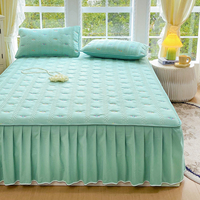 Nouvelle arrivée : Jupe de lit matelassée brodée vert clair à volants, jupe de lit unie