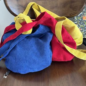 Sacs fourre-tout en velours côtelé et toile, sacs à bandoulière en velours côtelé, sacs fourre-tout jaunes en velours côtelé, style mode - Product Image 2