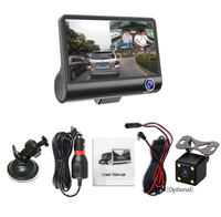 Enregistreur vidéo DVR de voiture de 4 pouces avec objectif à 3 caméras Écran IPS HD 1080P Vision de nuit à double angle Caméra de tableau de bord automatique