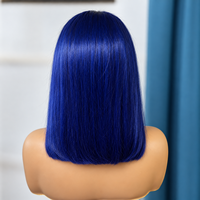 Perruque Bob Courte Droite Bleu Royal en Cheveux Humains, Dentelle HD Frontale Sans Colle Pré-Plumée, Colorée, Prête à Porter pour Femmes