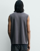 Débardeur Homme Personnalisé Noir Délavé à l'Acide, Coupe Oversize, 95% Coton 5% Spandex, Col Rond, Impression Sérigraphique