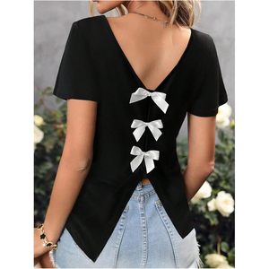 Blusa de chifón transpirable para mujer, elegante y casual, con lazo en la espalda, sin mangas, cuello en V, asimétrica, de verano - Product Image 4