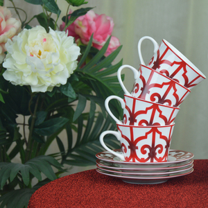 Cổ Điển Gốm Trà Đỏ Đặt 6 Ly 6 Đĩa Với Ấm Trà Sữa Jar Đường Bát Giáng Sinh Sứ Cốc Cà Phê Đặt - Product Image 6