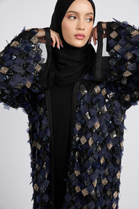 Nueva Abaya Moderna 2026 con Diseño Geométrico Cuadrado, Adornos de Tul, Estilo Dubai para Mujer - Product Image 3