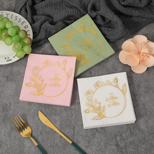 Custom Logo Square Paper Napkins 250mm Gold Foil Printed Wedding Party Props Three Layer Green Pink White - Product Image 3
