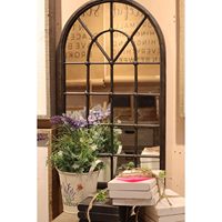 PARISLOFT 28" H Elegant Window Shaped Black Metal Framed MirrorFarmhouse Window Pane Mirror,Country Wall DecorFarmhouse Wall Dec