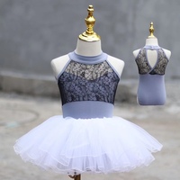 Justaucorps de ballet en dentelle à col halter pour filles avec jupe en maille séparée, costume de danse sans manches pour enfants, entraînement et performance de ballet