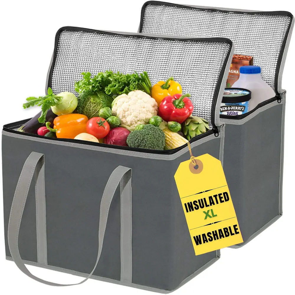 断熱クーラーバッグポータブルX-ジッパー式トップ付き大型再利用可能食料品トートランチバッグ