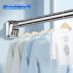 Séchoir télescopique noir en acier inoxydable de 33 mm, fixation murale sans perçage, porte-vêtements rétractable, tringle de présentation réglable - Product Image 3