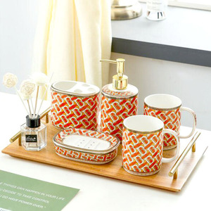 ชุดอุปกรณ์ห้องน้ำเซรามิกคู่รัก 5 ชิ้น ชุดแปรงสีฟัน แก้วน้ำ ลดราคา - Product Image 6