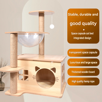 Arbre à chat moderne en bois, multi-niveaux, avec maisonnette pour chaton, tour à gratter en sisal en forme de tête de chat mignonne, meuble pour animaux de compagnie sûr et écologique