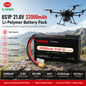 Batterie Li-ion pour drone multirotor de haute qualité, durable, 32000mAh, 21.6V, 5C, rechargeable, 320Wh/kg, prise personnalisée - Product Image 1