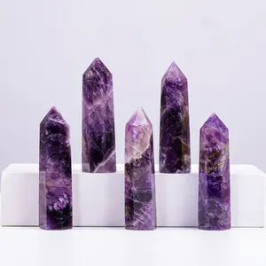 Wholesale Healing Natural Crystal Handmade Dream Amethyst Points Ornament Carving Crystal Single Point Wand For Decor