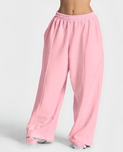 Custom Pink Elastic High Waist <b>Women's</b> Wide Leg Casual <b>Fleece</b> <b>Trousers</b> Private Label OEM Apparel Manufacturer <b>Women</b> USA <b>UK</b> EU - Product Image 1
