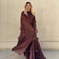 Robe Abaya personnalisée OEM, style vintage inspiré de Dubaï, à manches cloche amples, à volants, longueur ras du sol, à motifs floraux, respirante, pour femmes, pour usage quotidien et pour les fêtes