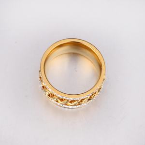 Bague en or 18 carats pour femmes, design double avec cristaux, prix d'usine - Product Image 5