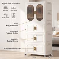 Armoire de rangement suspendue à deux portes ouvertes à 4 niveaux en plastique blanc pour enfants et bébés avec tiroir
