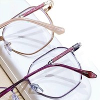 Lunettes de lecture anti-lumière bleue élégantes violettes/or rose pour personnes âgées avec verres transparents (visage large)