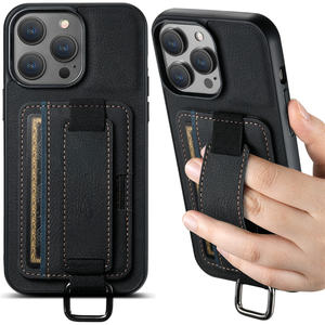 Funda de teléfono de cuero con ranura para tarjeta de lujo para <span class=keywords><strong>iPhone</strong></span> 16 15 14 13 12 <span class=keywords><strong>11</strong></span> Pro Max con correa de mano fundas móviles para niñas - Product Image 1