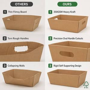Wholesale Eco Friendly Gift <strong>Basket</strong> Packaging <strong>Kit</strong> Factory Custom Logo Brown Kraft Tray with Clear Bag Gold Bow - Product Image 3