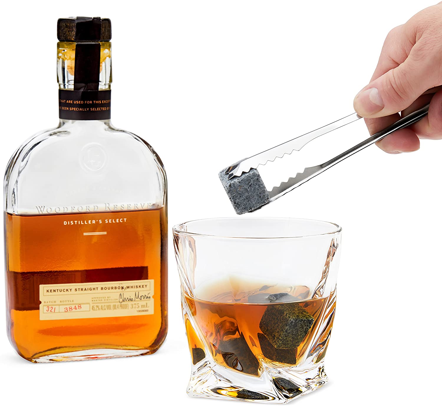 Whiskey Stones Gift Set 2 Twist Tumbler Glasses cocktail glasses wooden box