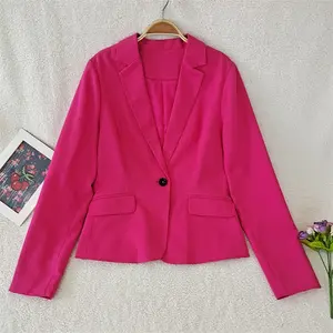 Fashion Chic Office Women Single Button Suit Jacket Vintage Solid Color Pocket Blazers Ladies Women