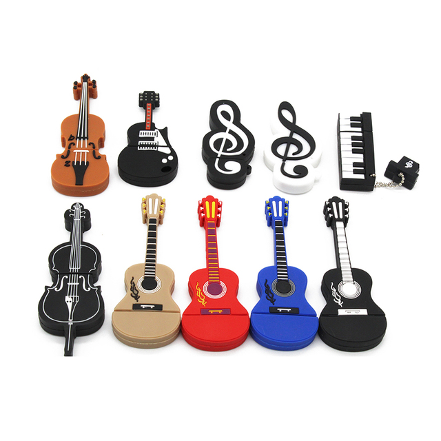 Soft Silicone PVC USB Flash Drive 16GB 32GB Guitar Piano Note Music Style Creative Pen Drive Memory Stick