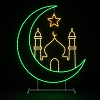 Ramadan LED-Lichterkette Metallrahmen Grüne Kuppel Hängelaterne Halbmond-Stern-Motiv Licht für Straßenfeste Outdoor IP65