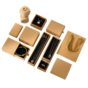 Collection d'emballages de bijoux vintage en kraft brun, boîtes à tiroirs multi-tailles avec doublure en velours noir pour - Product Image 1