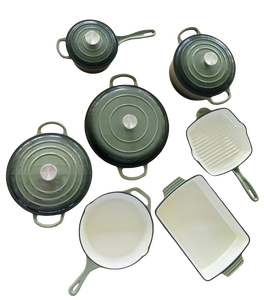 Bán Buôn 7-Mảnh Cổ Điển Đúc Đồ Nấu Nướng Sắt Đặt Lớp Phủ Men Thân Thiện Với Môi Lò An Toàn Bao Gồm Chậu Chảo Bít Tết Nướng Pan - Product Image 3