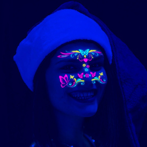 Autocollants de visage néon lueur-Papillon fluorescent et tatouages géométriques pour Raves/Clubs, maquillage de fête réactif UV Événements EDM - Product Image 2