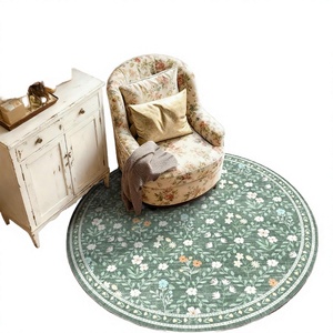 Tapis rond élégant et moderne à motifs floraux, tufté à la main, en coton écologique à poils ras, pour salon, chambre et décoration intérieure - Product Image 2