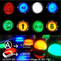 22mm IP65 Étanche LED Voyant Lampe Bouton Poussoir Plat/Rotule 250V Max Tension 25A Max Courant 1NO1NC