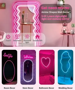 Winbo Espelho Ondulado Sinal de Neon para Decoração de Parede Espelhos Decorativos Irregulares montados na Parede com Luzes de Neon Dimmable