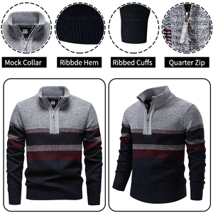 <span class=keywords><strong>Pull</strong></span> zippé polo robuste personnalisable 2025 pour homme, en maille torsadée côtelée, style Old Money, coupe <span class=keywords><strong>oversize</strong></span>, avec motifs collage - Product Image 5