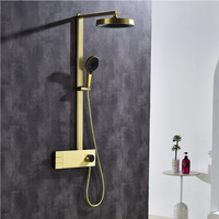 Ensemble de douche CSF moderne en laiton brossé avec barre coulissante, contrôle thermostatique, poignée unique, jets multiples et massage doux