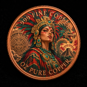 Moneda Personalizada OEM de 1 oz, .999 Cobre Puro, Redonda, Calendario Azteca, Diosa Maya, Impresión UV, Quetzalcoatl en Relieve, Venta al Por Mayor - Product Image 1