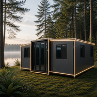 Casa Contenedor Verde Expandible y Transpirable ZhuDuo con Tiras de Luces LED, Prefabricada en Gris Oscuro para Glamping y Resorts, 1 Año de Garantía