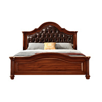 Lit en bois massif de style américain avec sommier à lattes en cuir véritable, démontable, capitonné, style colonne romaine pour chambre à coucher