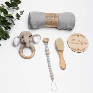 Coffret Cadeau Naissance : Couverture en Mousseline de Coton, Chaussettes de Dentition, Hochet et Jouet en Bois pour Étapes importantes - Product Image 2