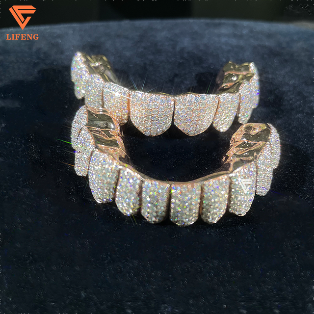 Custom Deep Perm Cut Teeth Grillz Jewelry Vvs Moissanite Diamond Grillz 10k 14k 18k Gold 925 Silver Iced Out Grillz for Teeth