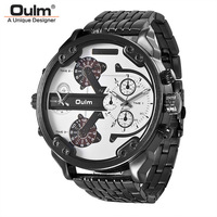 Montre à quartz pour homme Oulm 3548, cadran super grand, marque de luxe, double fuseau horaire