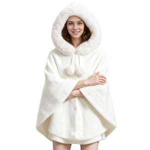 Chaqueta Cárdigan con Capucha de Piel Sintética para Mujer, Elegante Chal sin Mangas con Cuello de Peluche, Capa Elegante para Bodas y Fiestas - Product Image 2