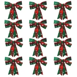 모조리 크리스마스 트리 격자 무늬 리본-도매 장식 크리스마스 리본 활 삼 베 레드 리본 활 5x7 인치 화 환
