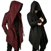 Steampunk Mantel Bertudung Pria, Mantel Mode Luar Biasa Tudung Merah Hitam Vintage Pria