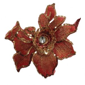 Aplique de encaje bordado con pedrería y lentejuelas DIY, parche bordado de tela con flor 3D para ropa - Product Image 5