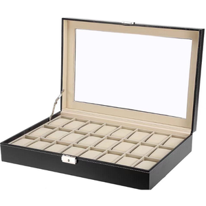 Estuche para Relojes de Cuero Negro con 24 Espacios, Amplio Espacio de Almacenamiento, Caja de Regalo para Relojes - Product Image 1