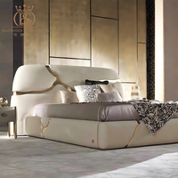 Muebles de Villa Italianos de Lujo BS, Camas Dobles Modernas de Cuero, Cabecera de Acero Inoxidable de Diseño, Cama King Size para Villas