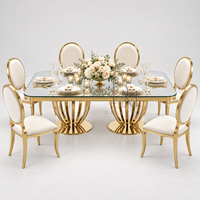 Table de banquet rectangulaire haut de gamme en acier inoxydable avec plateau en verre et base à double cage pour la fourniture de projets événementiels