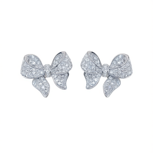 Orecchini a Perno con Fiocco in Lega di Zinco Placcata Oro Bianco, Cristalli e Strass con Taglio Brillante e Micro Incastonatura per Donne, Gioielli Moda Carini da Regalo - Product Image 1